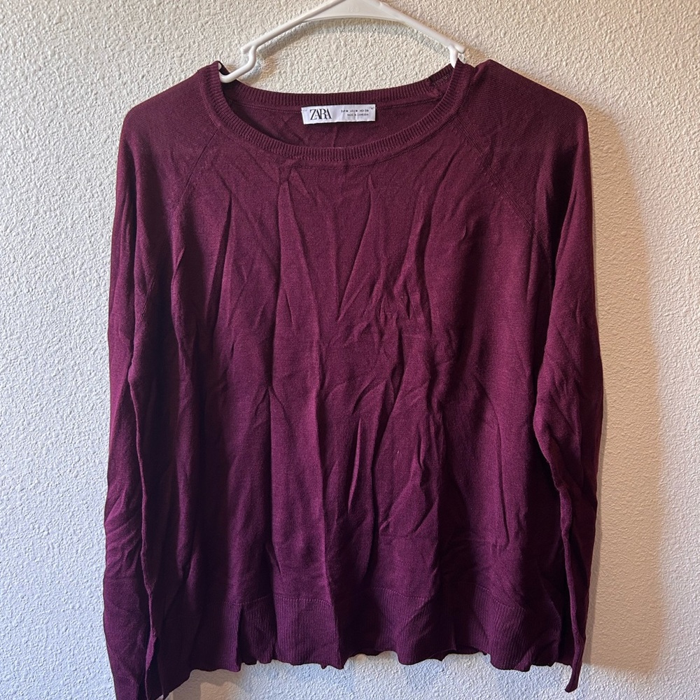 Zara Women's Deep Burgundy Long Sleeve Top